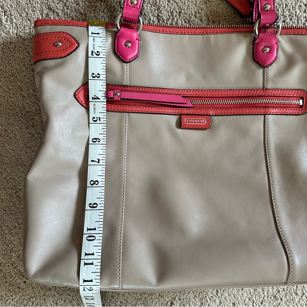 Coach Daisy Spectator Leather Emma Tote in Coral Fuchsia Pink and Tan - Picture 10 of 11